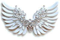 White angel wings decorated with sparkling crystals and rhinestones on isolated background, ready for design projects and creative applications.