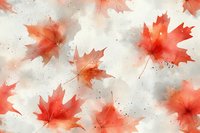 Watercolor red maple leaves scattered on light background with ink splatter texture, creating soft autumn pattern for seasonal designs and decorative projects.