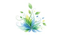 Elegant floral ornament with green and blue leaves on white background. Decorative botanical element for eco-friendly designs and nature projects.