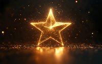 Glowing golden star with sparkling particles and light effects against dark background, creating magical holiday atmosphere for festive designs and celebrations.
