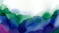 Abstract watercolor landscape with flowing blue green purple hues creating dreamy atmospheric mountain silhouettes for modern interior design projects.