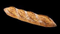 Rustic whole grain baguette with golden crust, isolated on transparent background. Ready for food menus, stickers, print on demand, T-shirt design, and clipart use.