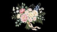 Watercolor floral bouquet with pink peonies, roses, and blue flowers, isolated on transparent background. Great for wedding clipart, stickers, t-shirt design, and print on demand.
