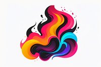 Vibrant multicolored abstract fluid shape with dynamic wavy lines and splashes in bright pink, orange, blue and black on white background, isolated design element.