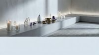 Luxury spa bathroom with candles and bath accessories creating serene wellness atmosphere for relaxation and self-care rituals.