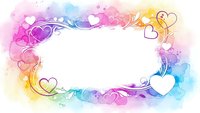 Watercolor rainbow frame with hearts and swirls on white background for romantic designs, wedding invitations, Valentine's Day cards and love themes.