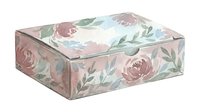 Decorative storage box with vintage floral pattern featuring dusty rose peonies and green foliage on cream background, perfect for organizing home decor and gift packaging.