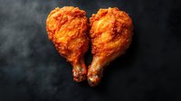 Crispy fried chicken drumsticks with golden-brown crunchy coating on dark background with rising steam, dramatic food photography for restaurant menu.