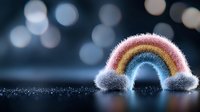Magical rainbow made of colorful glitter and sparkles on dark background with bokeh lights, creating dreamy atmospheric composition for fantasy designs.