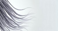 Young woman with long braided hair flowing against white background, isolated for design use on apparel, graphics and digital projects.