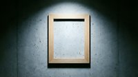 Empty wooden frame on a dark concrete wall with dramatic spotlight, copy space for art, gallery display, or creative mockup design.