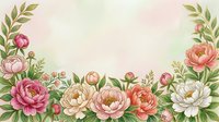 Watercolor floral frame with pink and peach peonies on soft pastel background, botanical border design for wedding invitations and greeting cards.