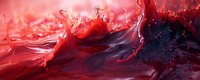 Red liquid splash creating dramatic waves and droplets against dark background, abstract fluid art with dynamic motion and rich crimson tones. Macro photography.