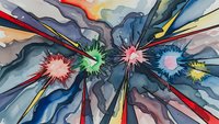 Abstract explosion with colorful bursts and dynamic rays radiating outward in vibrant watercolor style for creative design projects.