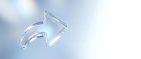Transparent glass arrow pointing right on soft gradient background for business presentations and web design projects.