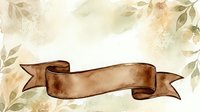 Vintage brown ribbon banner with watercolor foliage border, isolated on white background, ready for wedding invitations, greeting cards, and design projects.