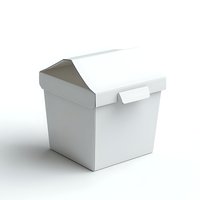 White square cardboard box with lid isolated on white background, mockup for packaging design and branding presentation.
