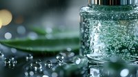 Sparkling water with bubbles in glass bottle on dark background with bokeh lights creating refreshing beverage atmosphere for commercial use.