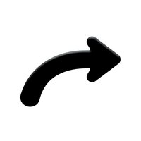Black curved arrow pointing right isolated on white background for graphic design projects and presentations.