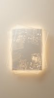 Layered transparent glass panels with glowing neon light effects and circuit board patterns, creating a modern tech aesthetic for digital design and technology concepts.