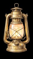 Watercolor vintage oil lantern with warm glowing flame, isolated on transparent background. Great for t-shirt design, stickers, clipart, sublimation, and print on demand.