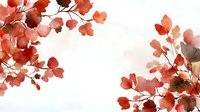 Delicate coral watercolor floral border with translucent leaves and branches creating an elegant frame composition against white background. Suitable for wedding stationery.