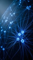 Abstract blue network connections with glowing nodes and digital lines representing data flow, connectivity and modern technology concepts for business presentations.