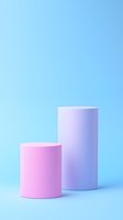 Pastel pink and purple cylindrical podiums on blue gradient background for product display and presentation design.