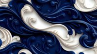 Elegant swirling pattern in navy blue and white creates dynamic waves and curls. Abstract fluid art design with contrasting colors forms seamless decorative background.