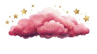 Dreamy pink clouds with golden stars, magical celestial watercolor illustration for nursery decor, fairy tale books, and fantasy designs.