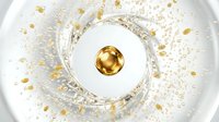 Luxury golden sphere floating in crystal clear water with elegant splash and droplets on white background for premium design projects.