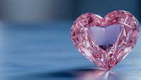 Pink diamond heart shape on blue background with reflection. Romantic symbol of eternal love and luxury jewelry concept for Valentine's Day or wedding design.