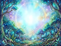 Enchanted forest with glowing magical light, mystical trees, and ethereal atmosphere creating a fantasy woodland portal for fantasy art, book covers, and digital design projects.