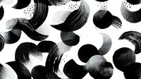 Abstract black and white pattern with dynamic brush strokes and circular shapes creating a modern artistic composition on white background.