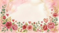 Watercolor floral frame with roses, peonies, and hearts on isolated white background, ready for wedding invitations, greeting cards, and design projects.
