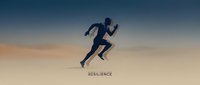 Silhouette of male runner sprinting across desert landscape at sunset, embodying resilience and determination for motivational and sports content.