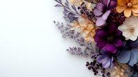 Elegant floral arrangement with purple, peach and cream flowers on white background. Perfect for wedding invitations, greeting cards and romantic designs.
