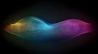 Colorful flowing wave lines with rainbow gradient effect on black background, digital abstract design with dynamic motion and light effects. Suitable for tech visuals.