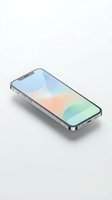Smartphone with metallic frame displaying colorful gradient wallpaper on screen, isolated on white background for app mockups, UI design, and digital product presentations.