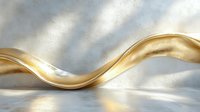 Elegant golden wave flowing across light gray background, creating luxurious movement and reflection on smooth surface for luxury branding designs.