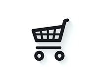 Black shopping cart icon isolated on white background, simple minimalist design for e-commerce websites, apps, and retail business materials.