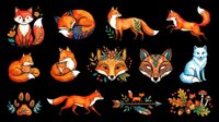 Cute fox character collection isolated on transparent background, ready for t-shirt design, clipart, stickers, print-on-demand products and sublimation projects.