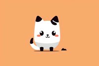 Adorable white and black spotted kitten character with kawaii style features and blushing cheeks on orange background, suitable for children's designs and merchandise.