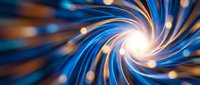 Dynamic blue and orange spiral energy vortex with glowing light effects creating mesmerizing motion blur for modern digital backgrounds and presentations.