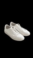 Pair of white leather low-top sneakers with lace-up closure, isolated on transparent background. Ready for t-shirt design, clipart, stickers, print-on-demand, and sublimation projects.