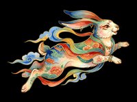 Decorative rabbit with flowing ribbons and ornamental patterns isolated on transparent background, ready for t-shirts, stickers, clipart, sublimation and print-on-demand designs.