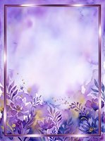 Watercolor floral frame with purple and lavender blooms, gold accents, and soft gradient background. Isolated design element suitable for invitations, greeting cards, posters, and digital projects.