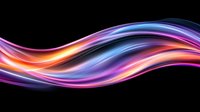 Vibrant flowing waves of light in neon pink, purple, orange and blue colors create dynamic motion effect on black background, suitable for modern abstract designs.