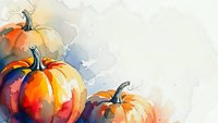 Watercolor autumn pumpkins with orange and yellow tones on light background. Seasonal harvest decoration for fall greeting cards and thanksgiving designs.
