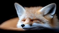 Peaceful red fox resting with closed eyes showing serene expression and soft fur texture against dark background for wildlife and nature projects.